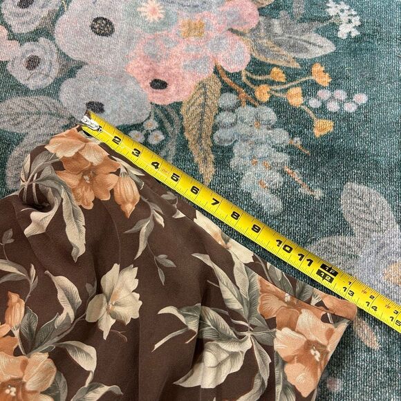 Vintage Silk Maxi A-Line Skirt Womens Sz 8 Brown cream Floral Lined Midi Flowy - Picture 14 of 16